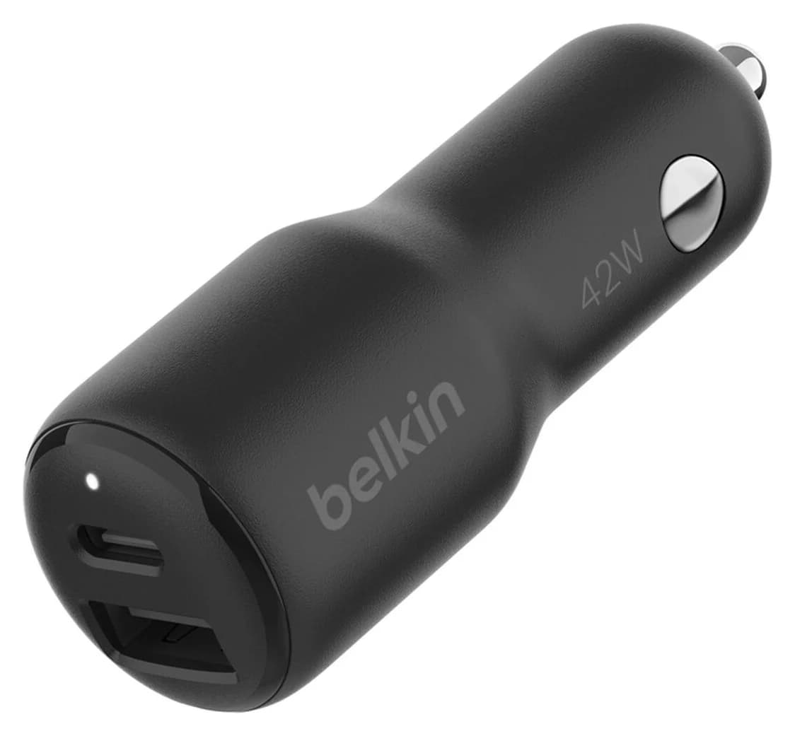 Belkin BoostCharge Dual Car Charger 42W (USB-C 30W PD/PPS + USB-A 12W, Black)