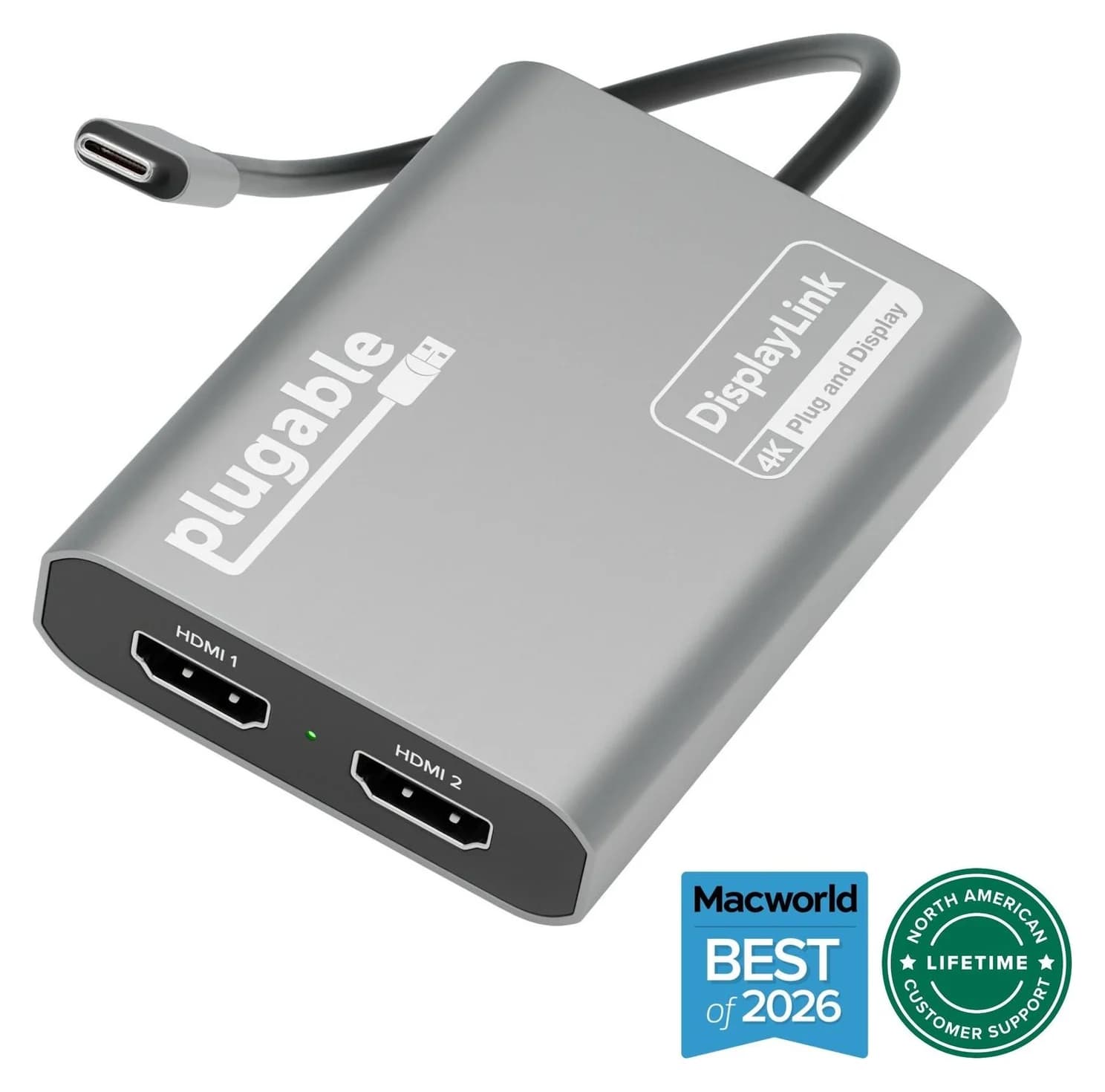 Plugable USBC-6950M USB-C to Dual HDMI DisplayLink Adapter (4K@60Hz)