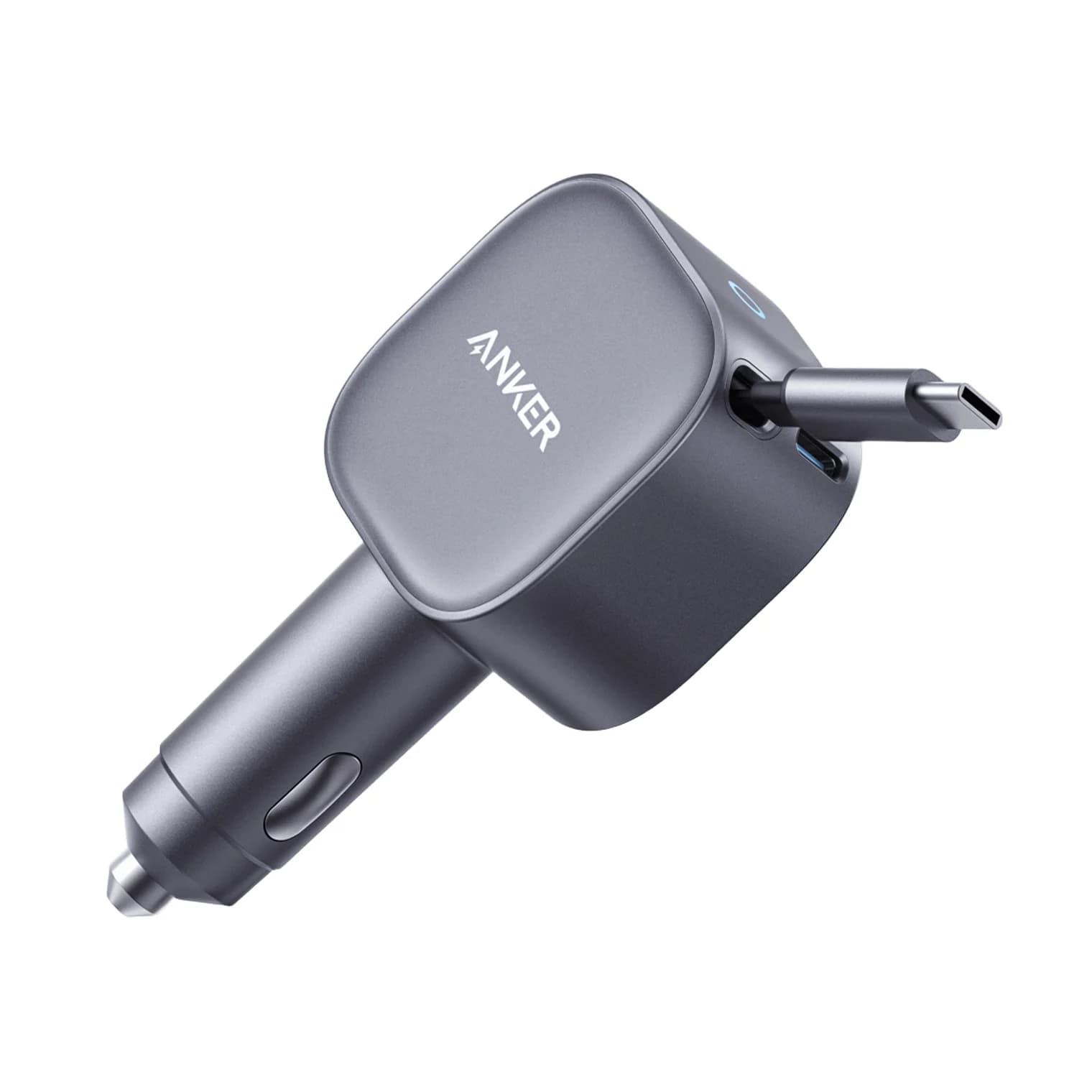 Anker Nano Car Charger (75W, Built-In Retractable USB-C Cable, Gray)